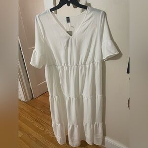 Emery Rose White V-Neck Dress